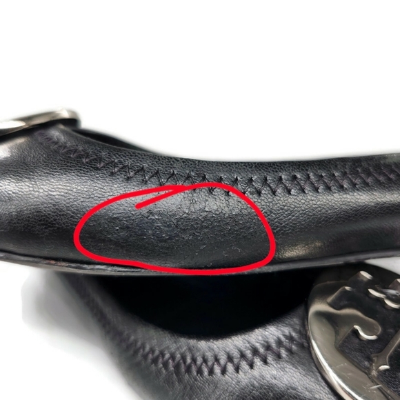 Tory Burch Reva Black Leather Silver-Tone Double-T Medallion Classic Ballet Flat - Picture 9 of 11